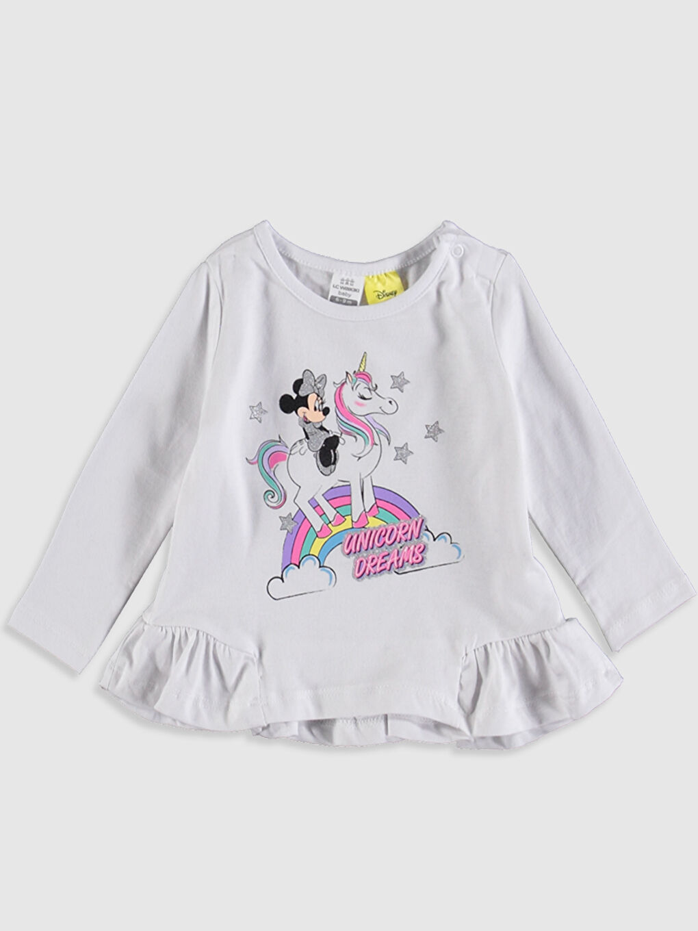 Beyaz Bisiklet Yaka Uzun Kol Minnie Mouse Baskılı Kız Bebek Pijama Takımı-2