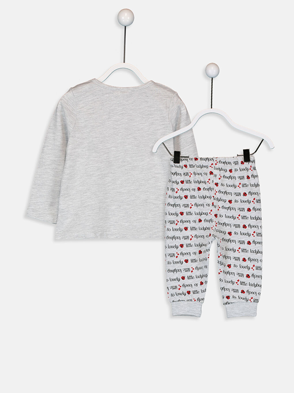 Beyaz Bisiklet Yaka Uzun Kol Baskılı Kız Bebek Pijama Takımı-1