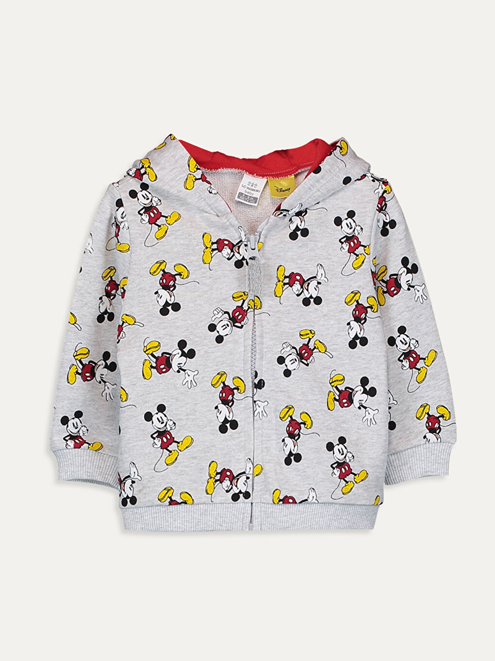 Beyaz Kapüşonlu Uzun Kollu Mickey Mouse Baskılı Erkek Bebek Fermuarlı Sweatshirt