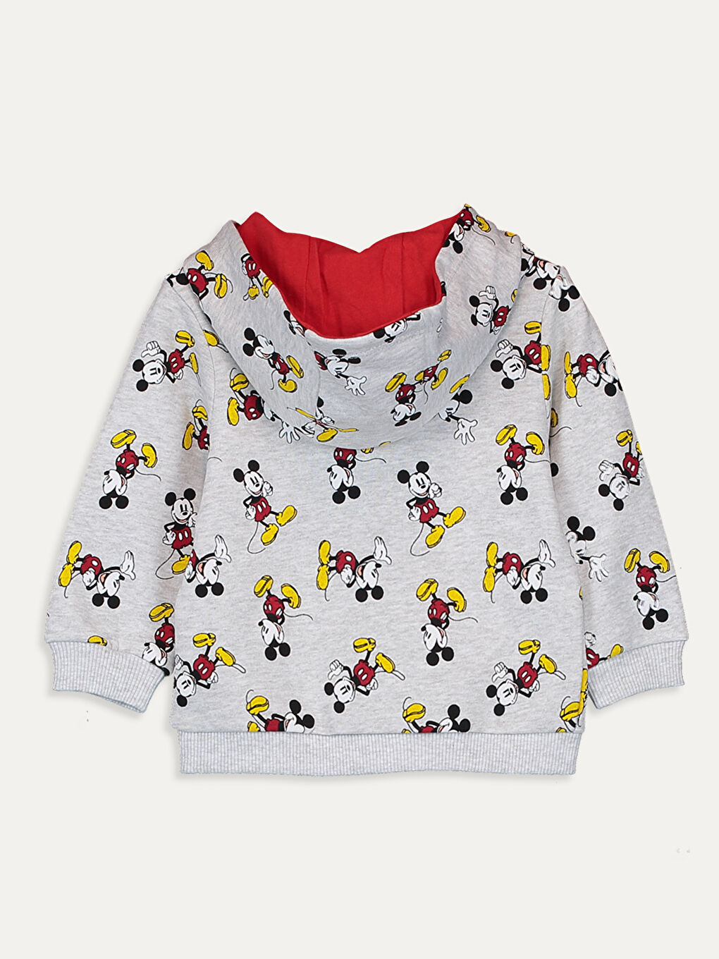 Beyaz Kapüşonlu Uzun Kollu Mickey Mouse Baskılı Erkek Bebek Fermuarlı Sweatshirt-1