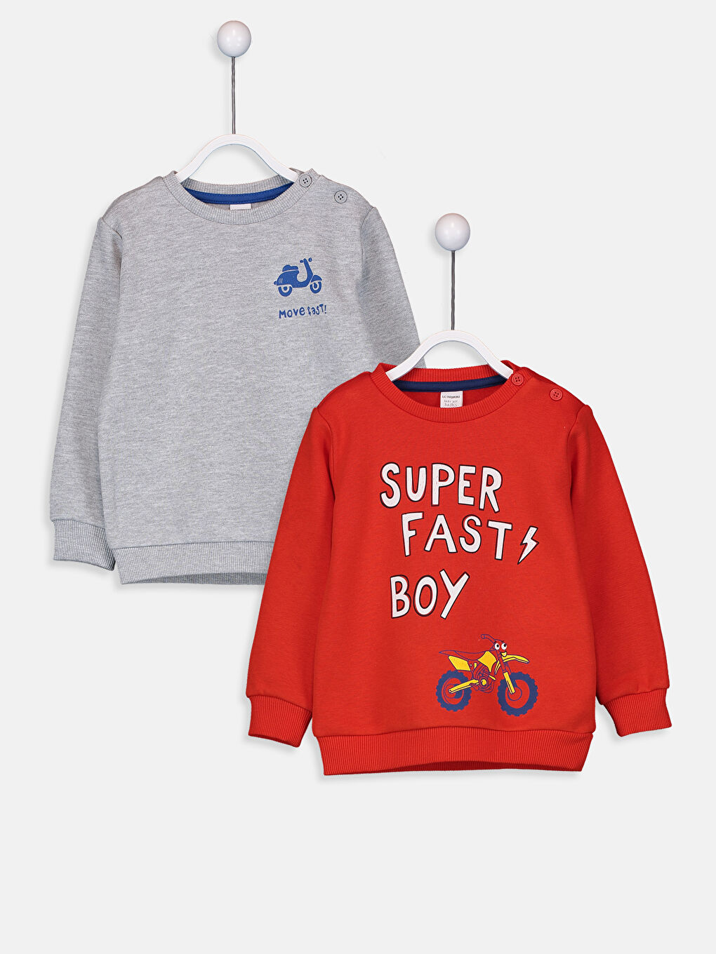 Kırmızı Erkek Bebek Baskılı Sweatshirt 2'li