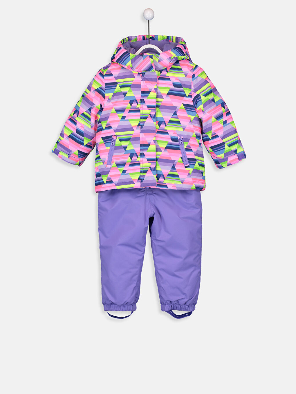 Hooded Long Sleeved Baby Girl Zippered Ski Coat and Ski Jumpsuit 2-Pack