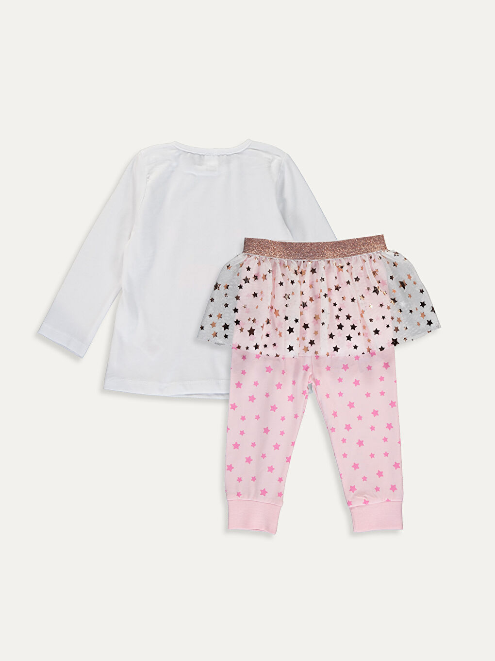 بدلة بيجاما مطبوعة للبنات الصغار برقبة دائرية وأكمام طويلة-1