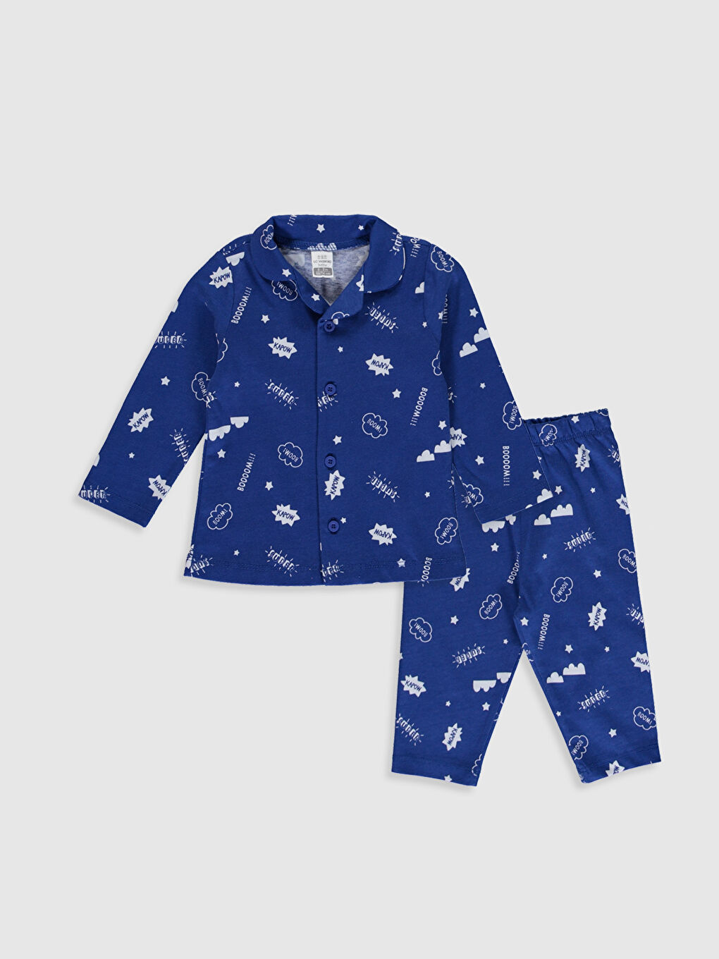 Mavi Erkek Bebek Yazı Baskılı Pijama Takımı