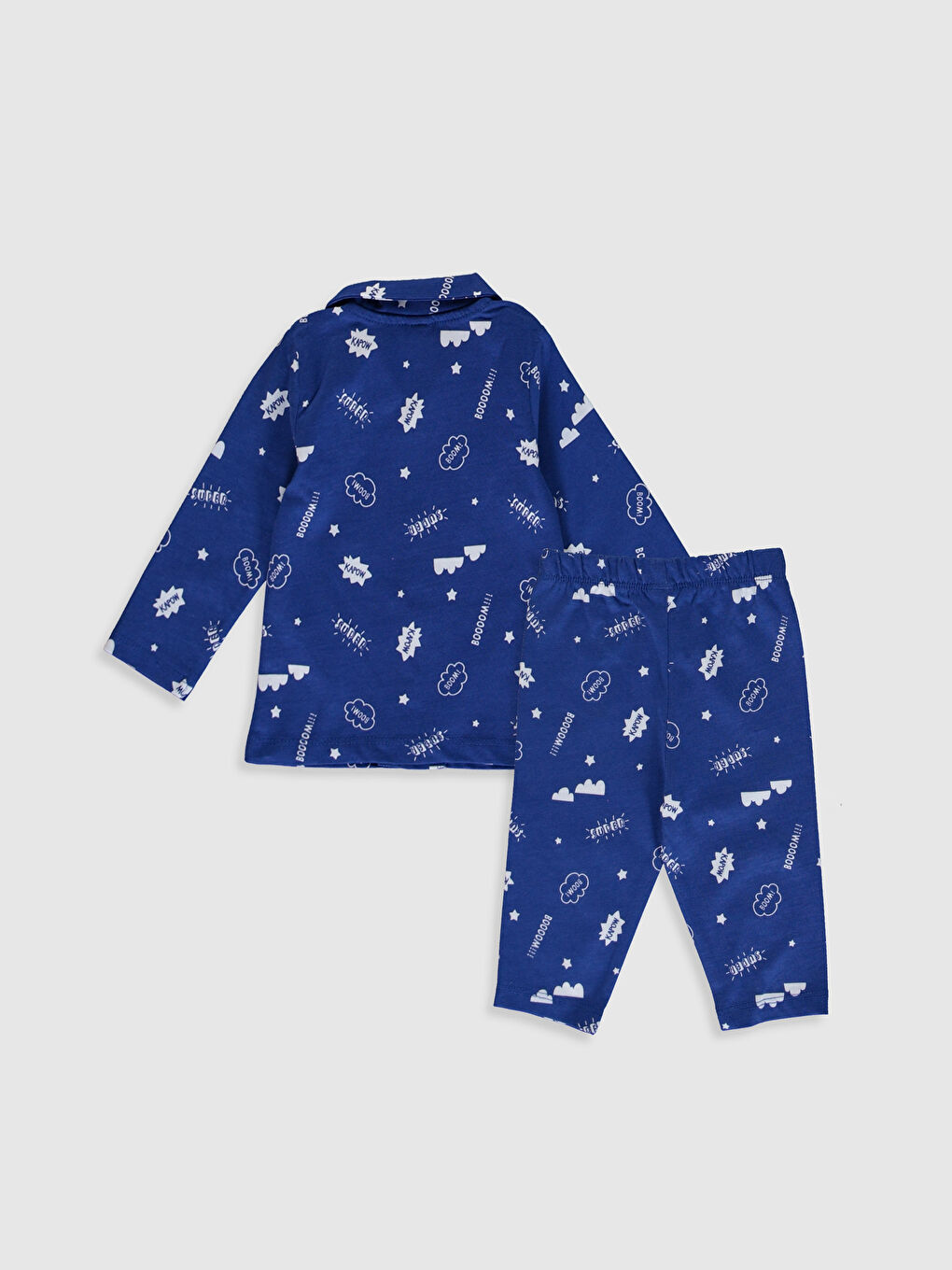 Mavi Erkek Bebek Yazı Baskılı Pijama Takımı-1