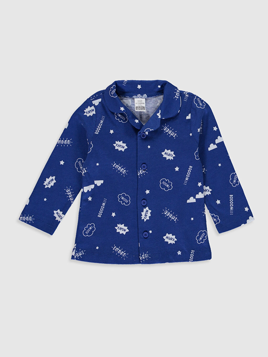 Mavi Erkek Bebek Yazı Baskılı Pijama Takımı-2