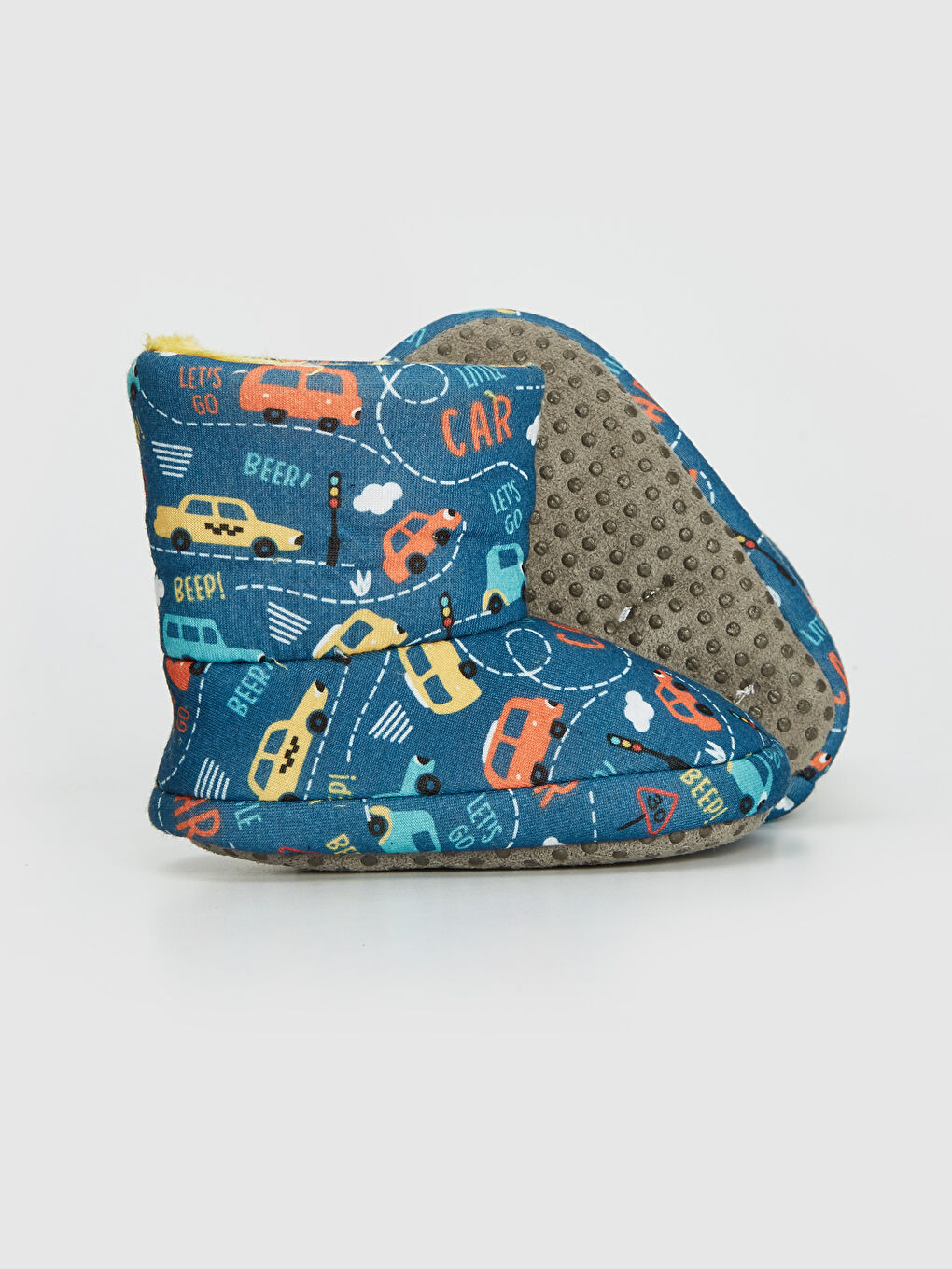 Gri Erkek Bebek Araba Baskılı Ev Botu-2
