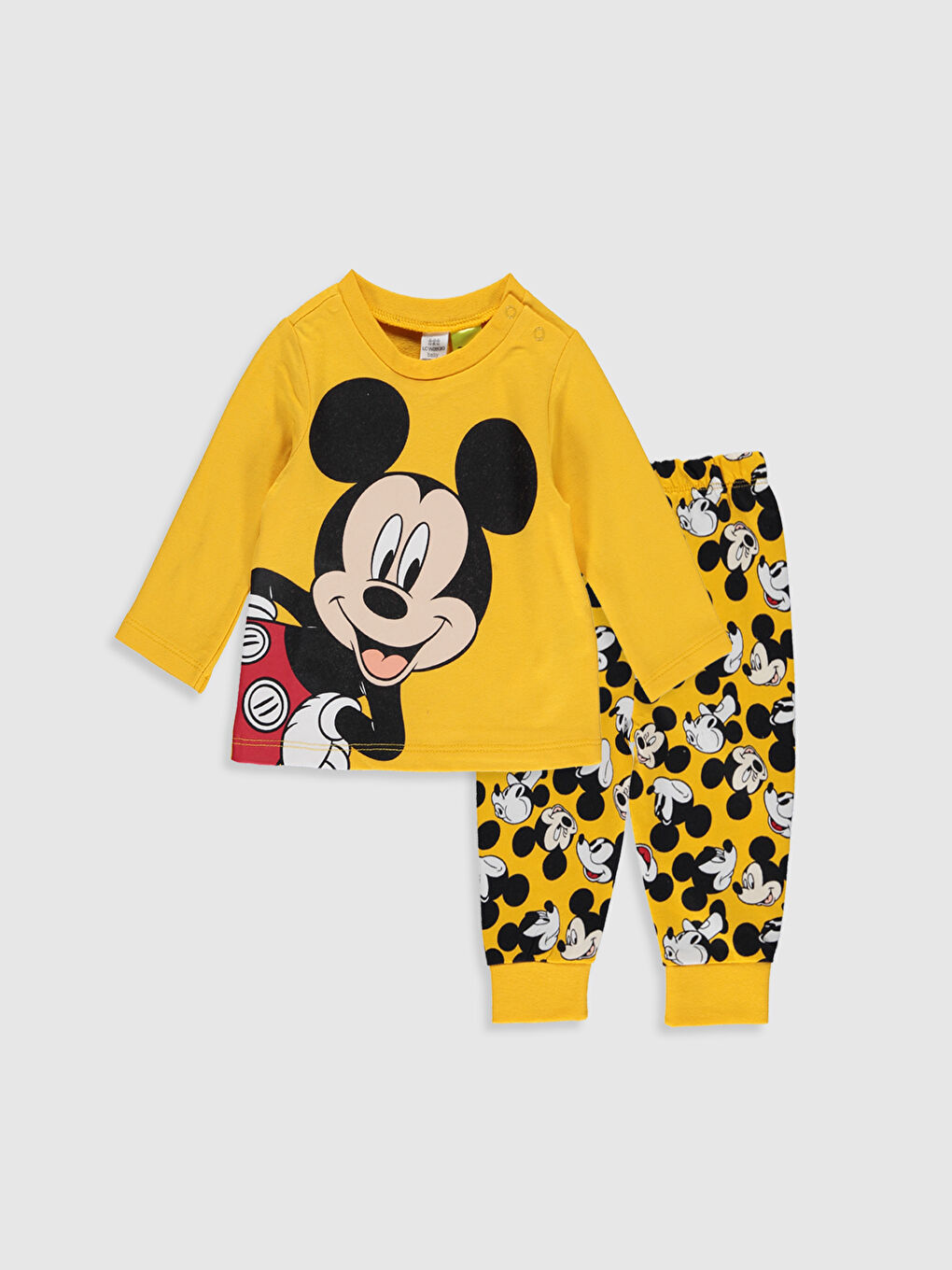 Turuncu Erkek Bebek Mickey Mouse Baskılı Pijama Takımı
