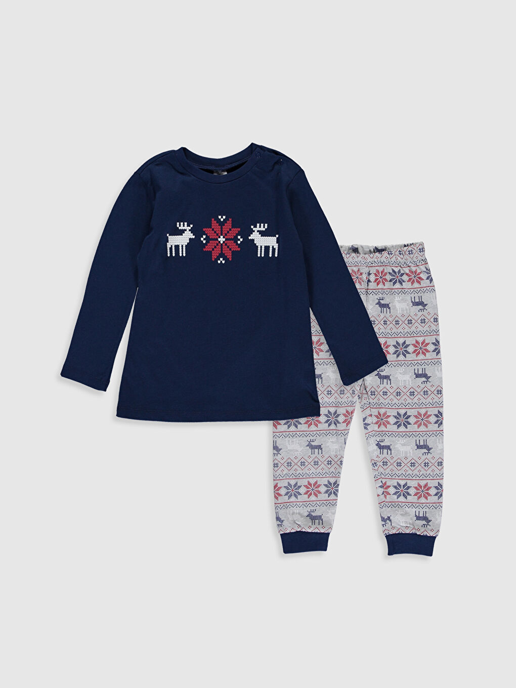 Lacivert Erkek Bebek Baskılı Pamuklu Pijama Takımı