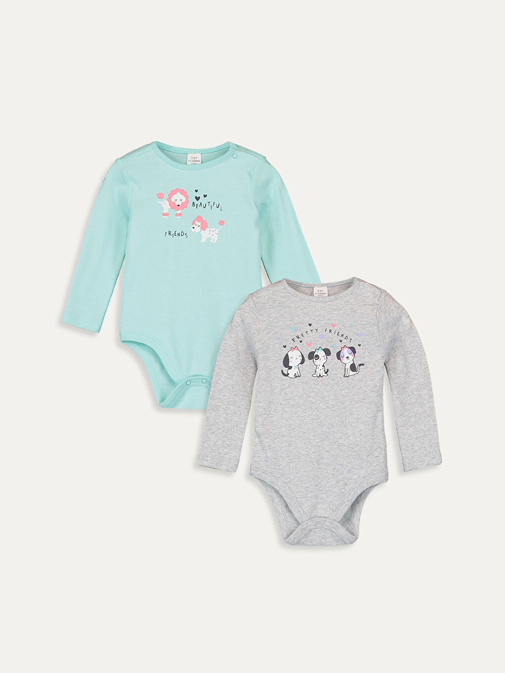 Beyaz Bisiklet Yaka Uzun Kol Kız Bebek Çıtçıtlı Body 2'li