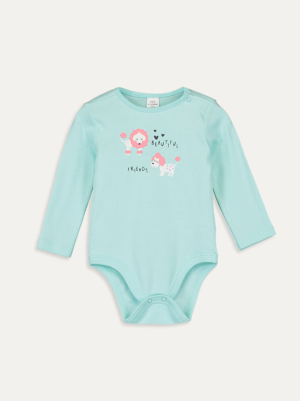 Beyaz Bisiklet Yaka Uzun Kol Kız Bebek Çıtçıtlı Body 2'li-3