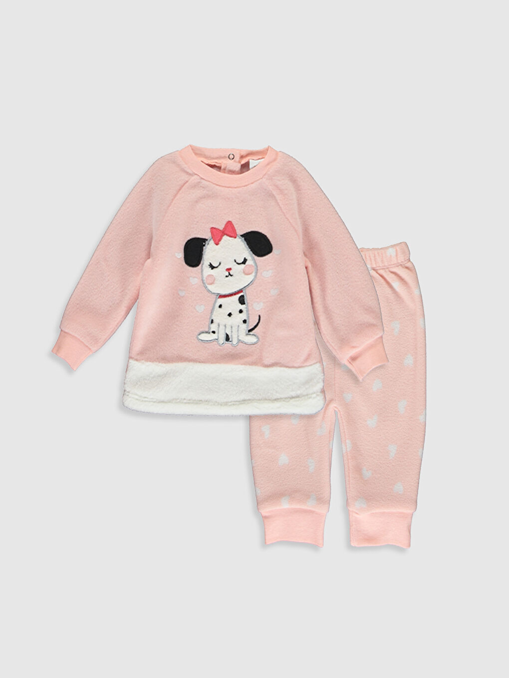 Pembe Bisiklet Yaka Uzun Kol Baskılı Kız Bebek Pijama Takımı