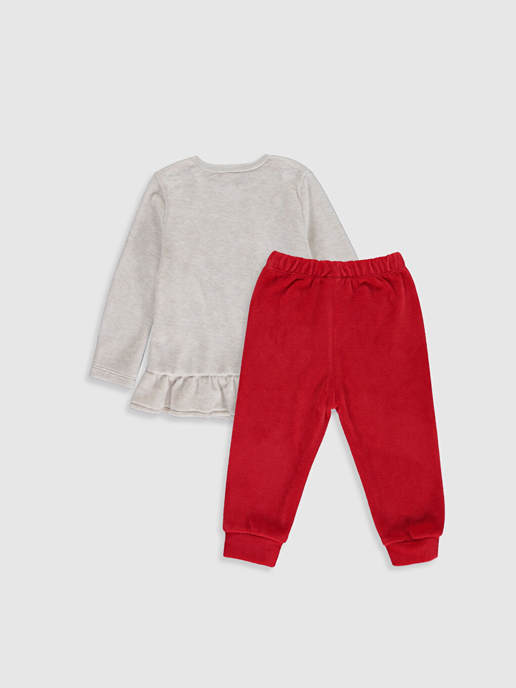 Bej Bisiklet Yaka Uzun Kol Baskılı Kız Bebek Pijama Takımı-1