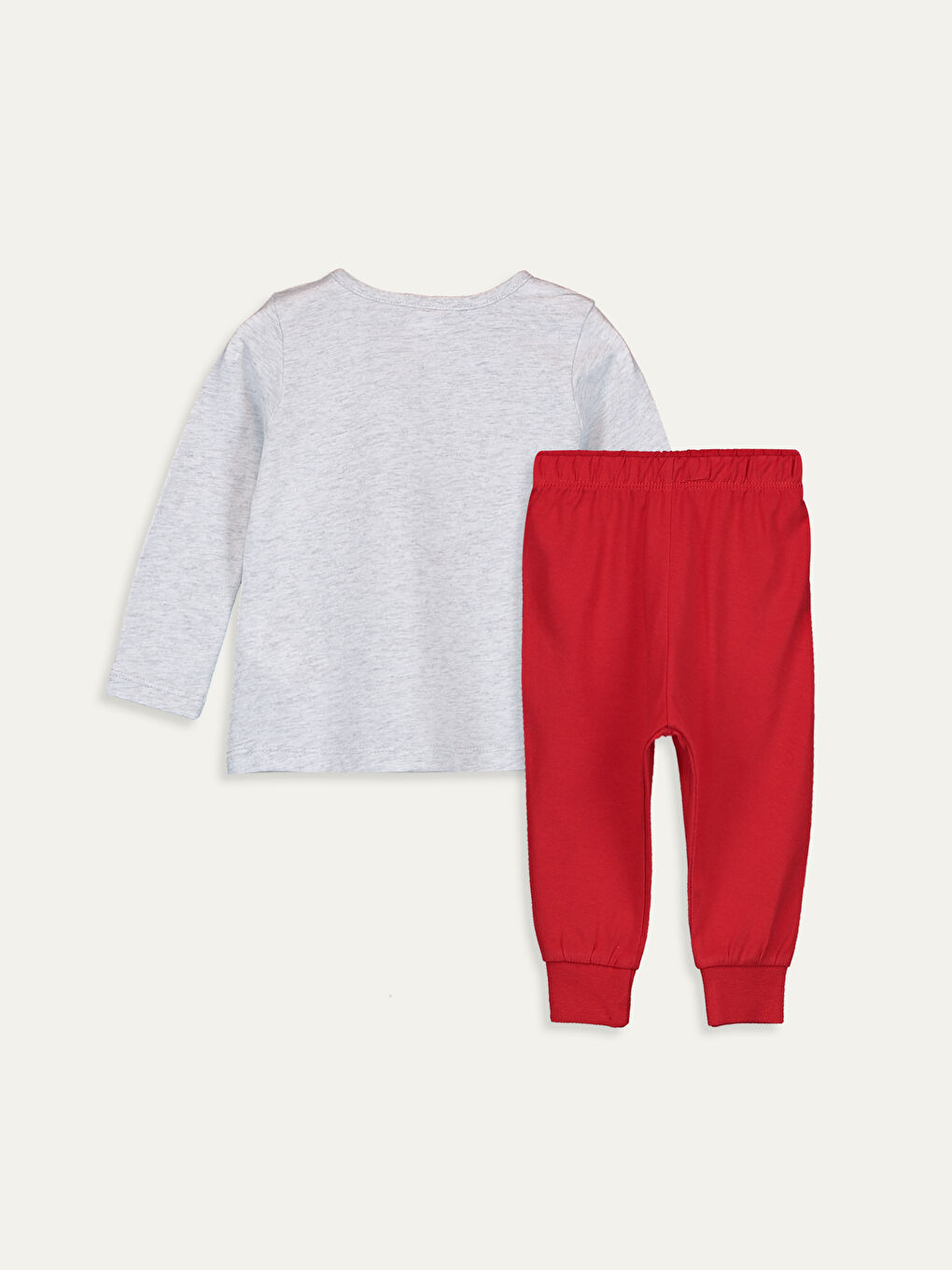 Gri Bisiklet Yaka Uzun Kol Baskılı Kız Bebek Pijama Takımı-1