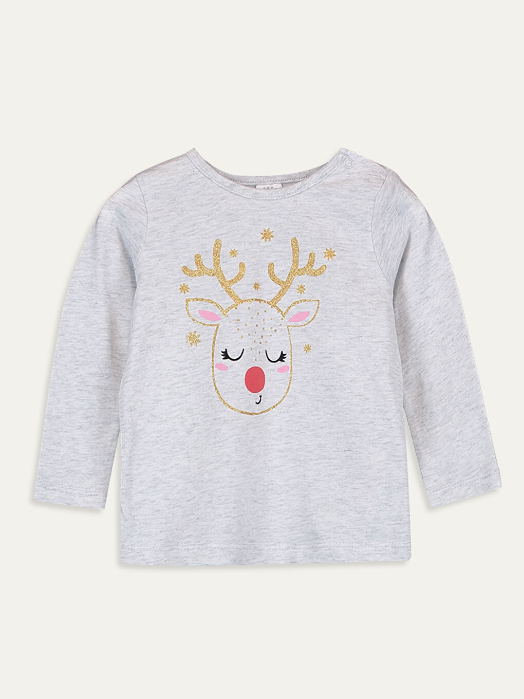 Gri Bisiklet Yaka Uzun Kol Baskılı Kız Bebek Pijama Takımı-2