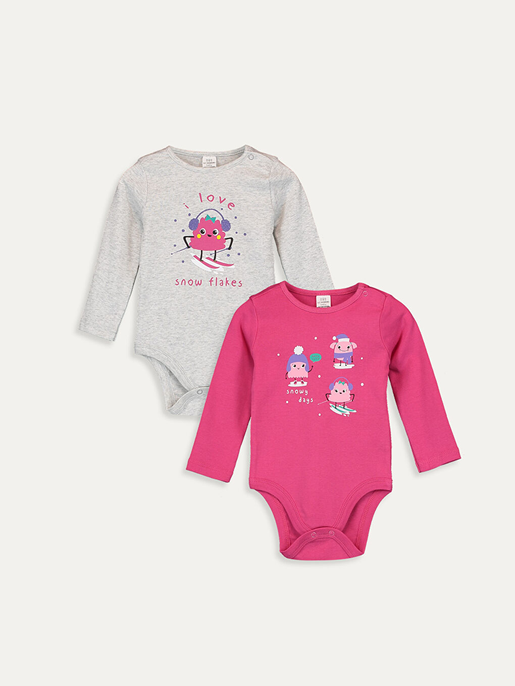 Fuşya Bisiklet Yaka Uzun Kol Kız Bebek Çıtçıtlı Body 2'li