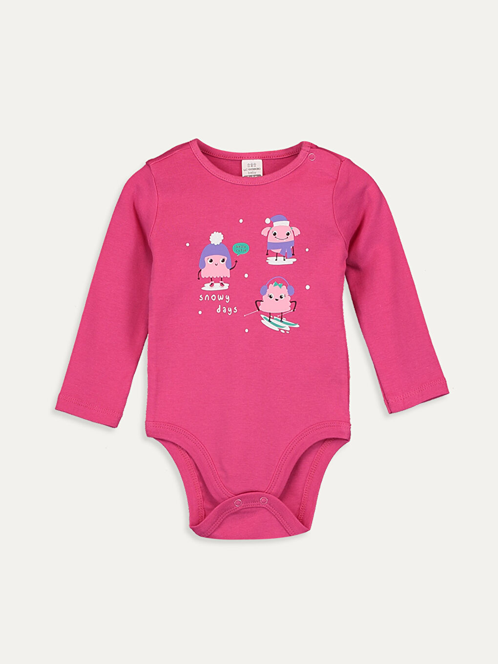 Fuşya Bisiklet Yaka Uzun Kol Kız Bebek Çıtçıtlı Body 2'li-2