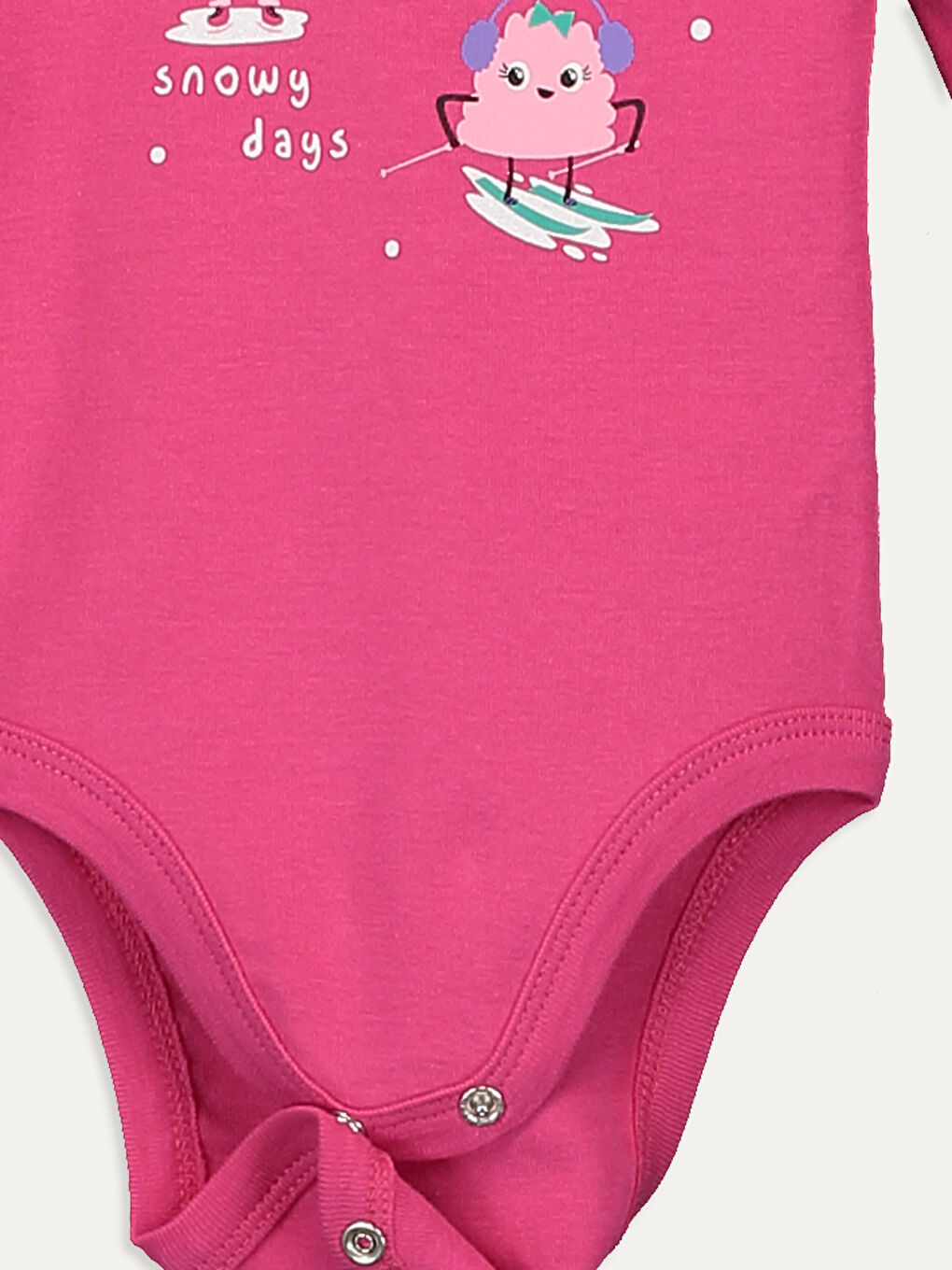 Fuşya Bisiklet Yaka Uzun Kol Kız Bebek Çıtçıtlı Body 2'li-4