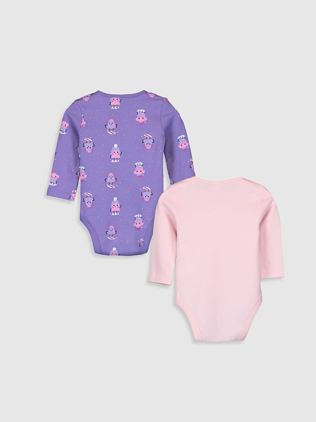 Pembe Bisiklet Yaka Uzun Kol Kız Bebek Çıtçıtlı Body 2'li-1