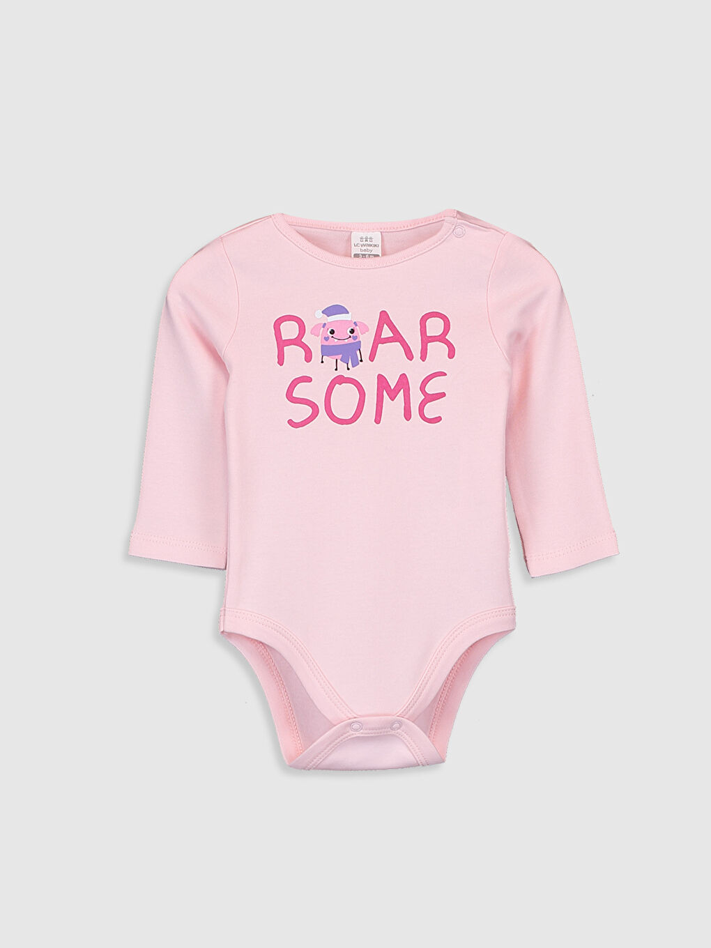 Pembe Bisiklet Yaka Uzun Kol Kız Bebek Çıtçıtlı Body 2'li-2