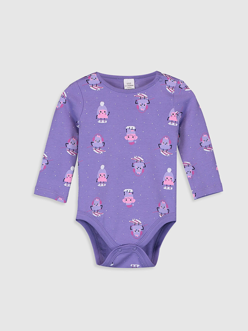 Pembe Bisiklet Yaka Uzun Kol Kız Bebek Çıtçıtlı Body 2'li-3