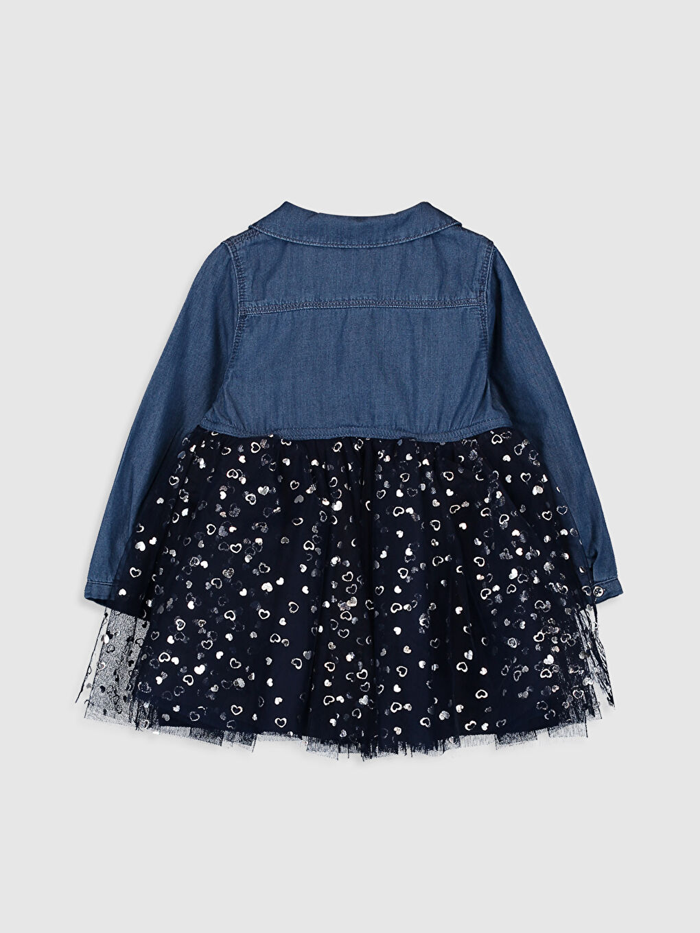 İndigo Bebe Yaka Uzun Kollu Kız Bebek Jean Elbise-1