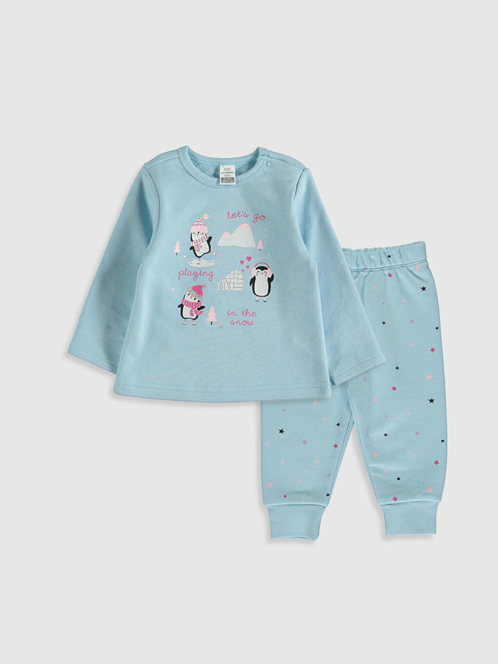 Mavi Kız Bebek Baskılı Pamuklu Pijama Takımı-1