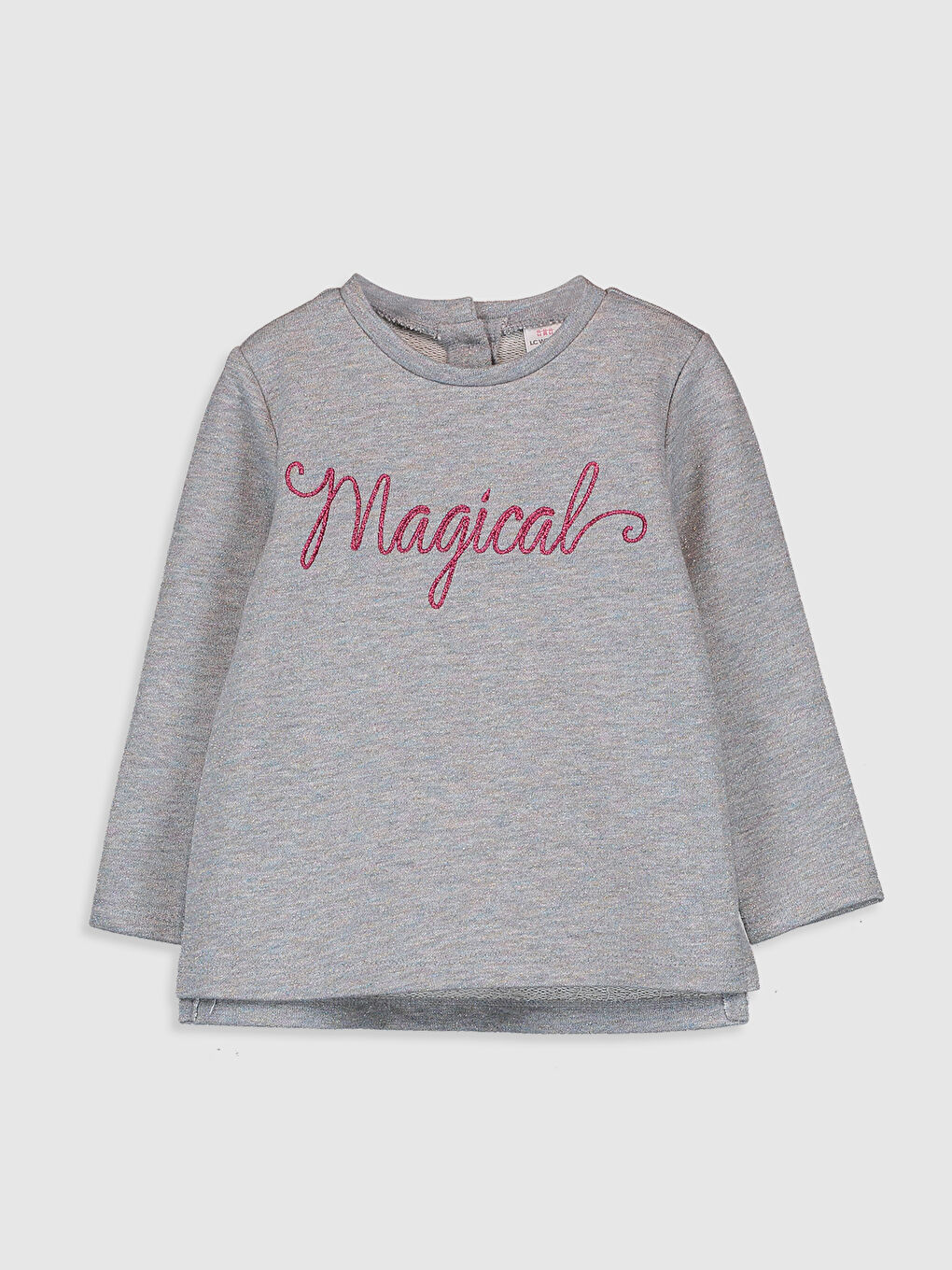 Gri Bisiklet Yaka Uzun Kollu Kız Bebek Sweatshirt