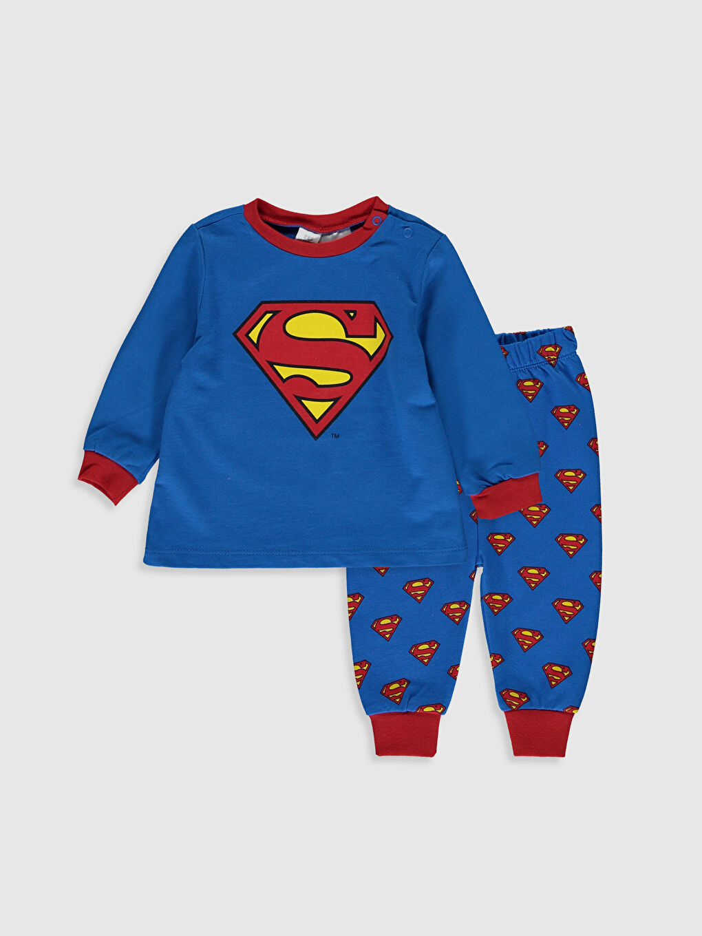 Mavi Erkek Bebek Süperman Baskılı Pijama Takımı