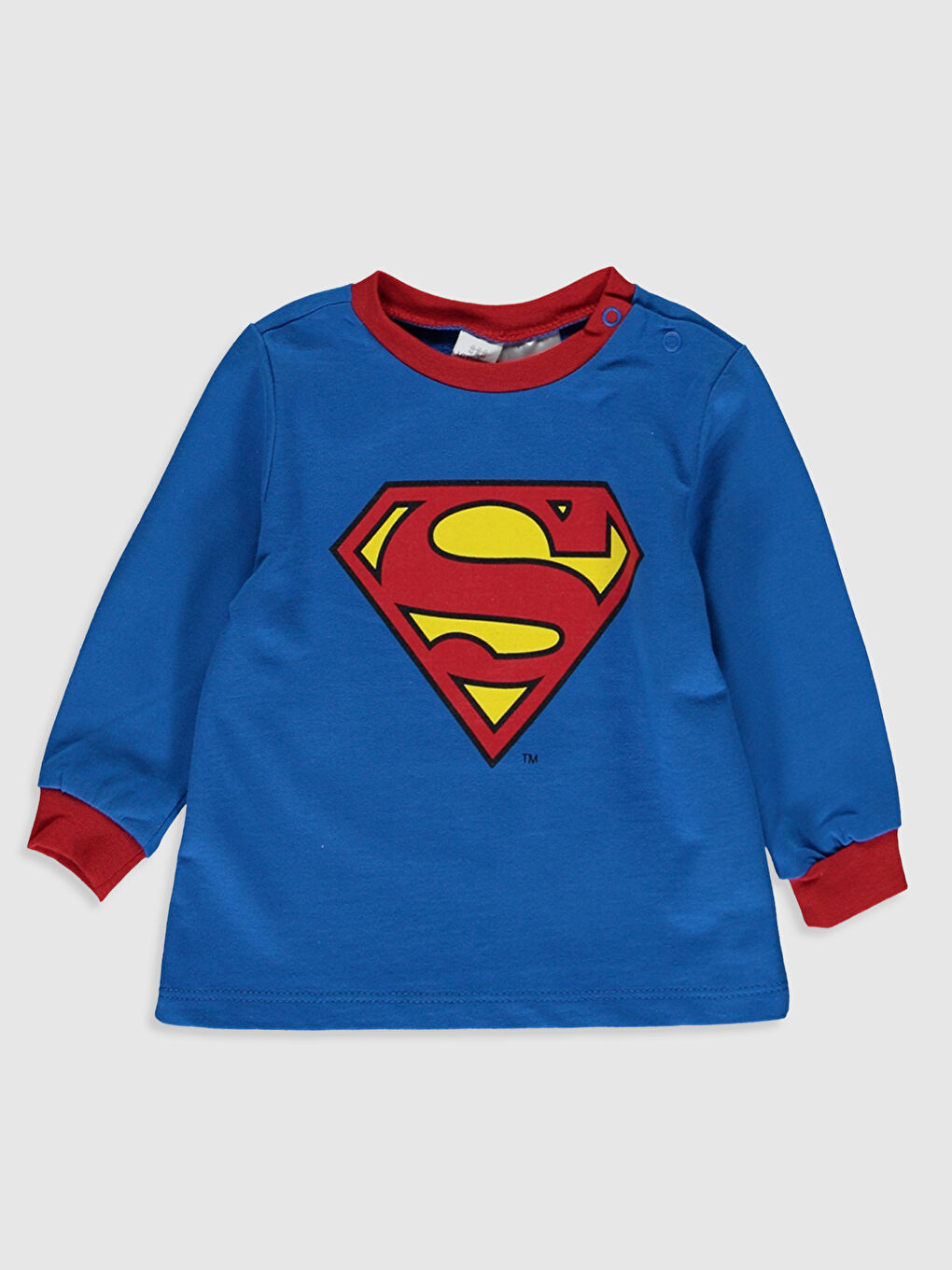 Mavi Erkek Bebek Süperman Baskılı Pijama Takımı-2