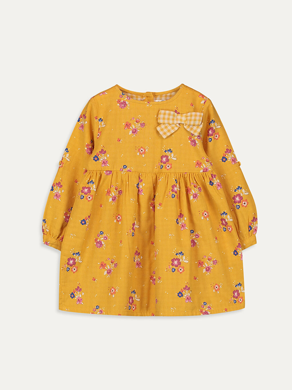 Hardal Sarı Baskılı Elbise