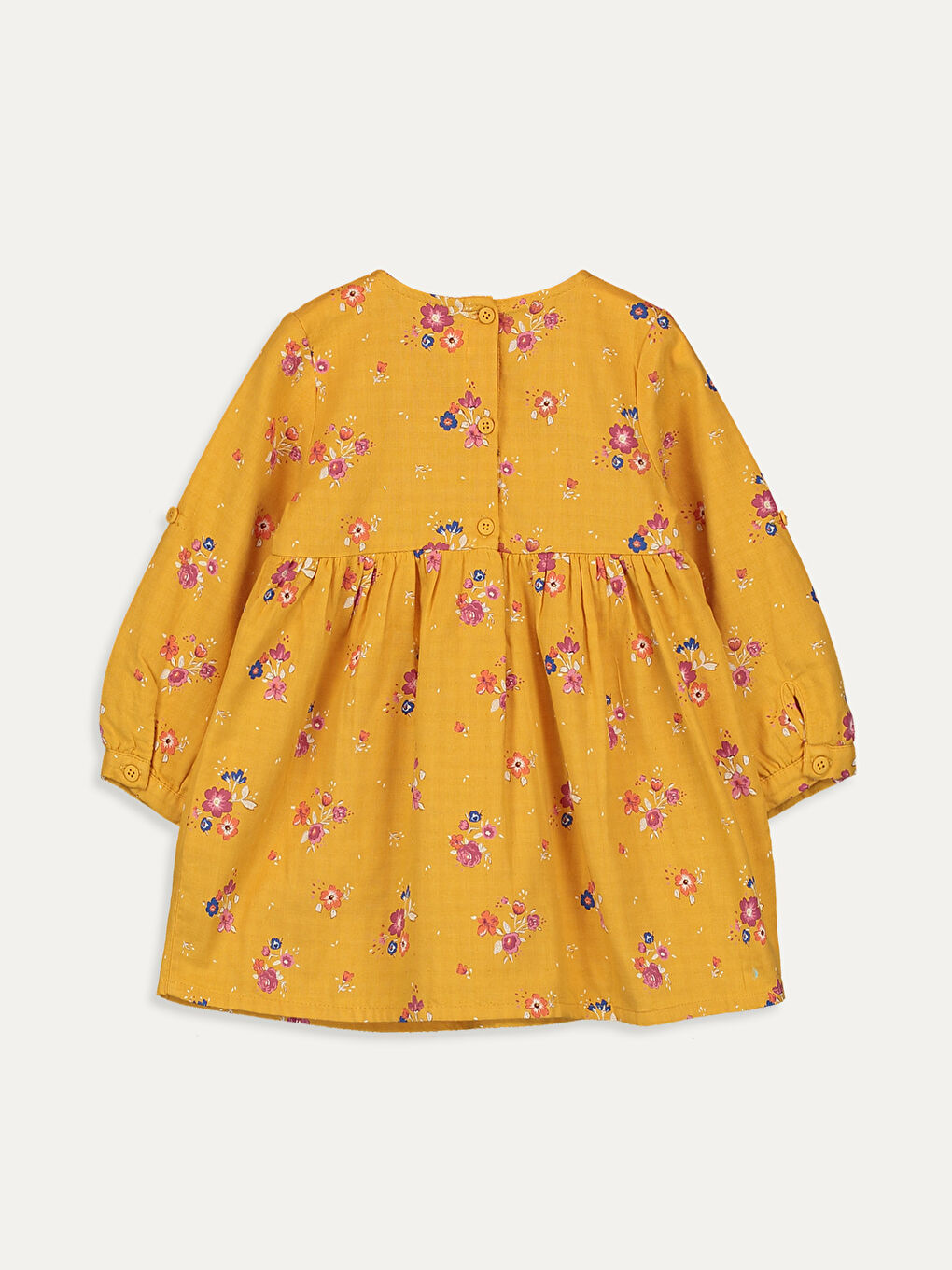 Hardal Sarı Baskılı Elbise-1