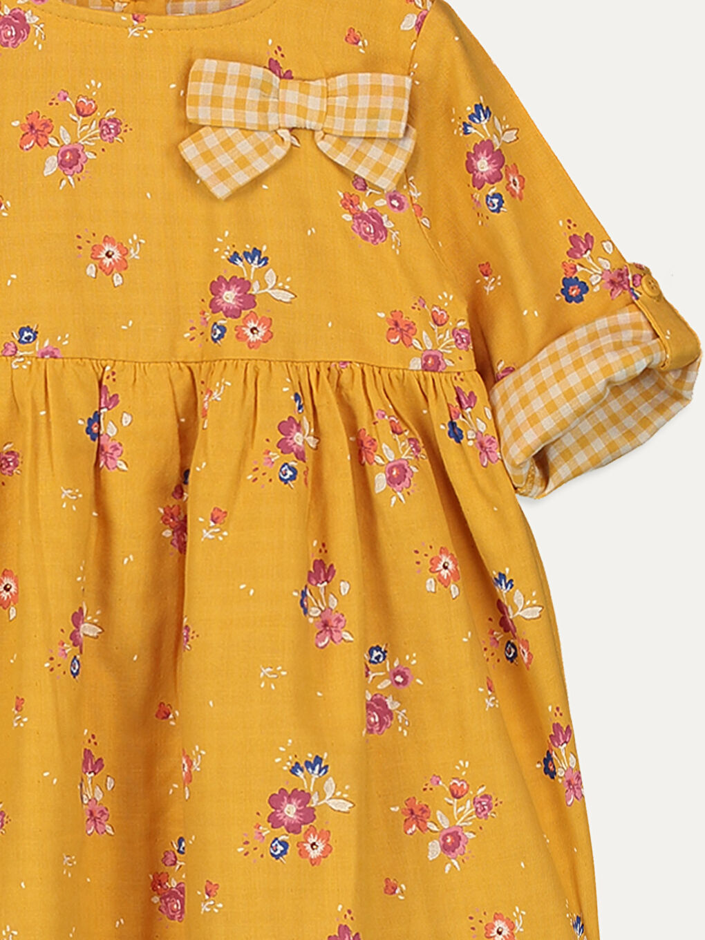 Hardal Sarı Baskılı Elbise-2