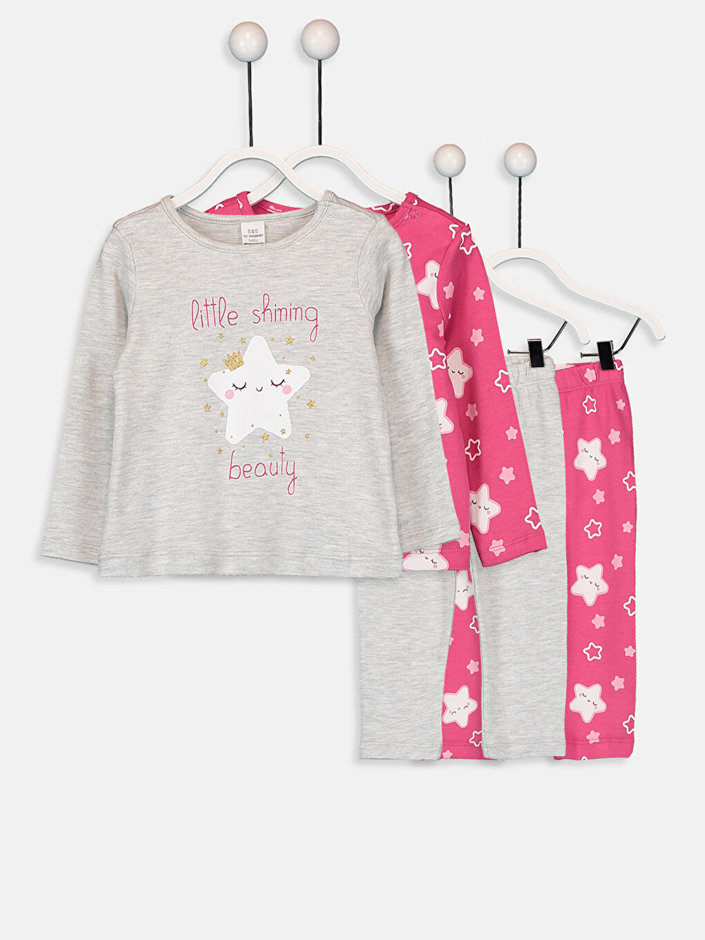Beyaz Kız Bebek Baskılı Pijama Takımı 4'lü