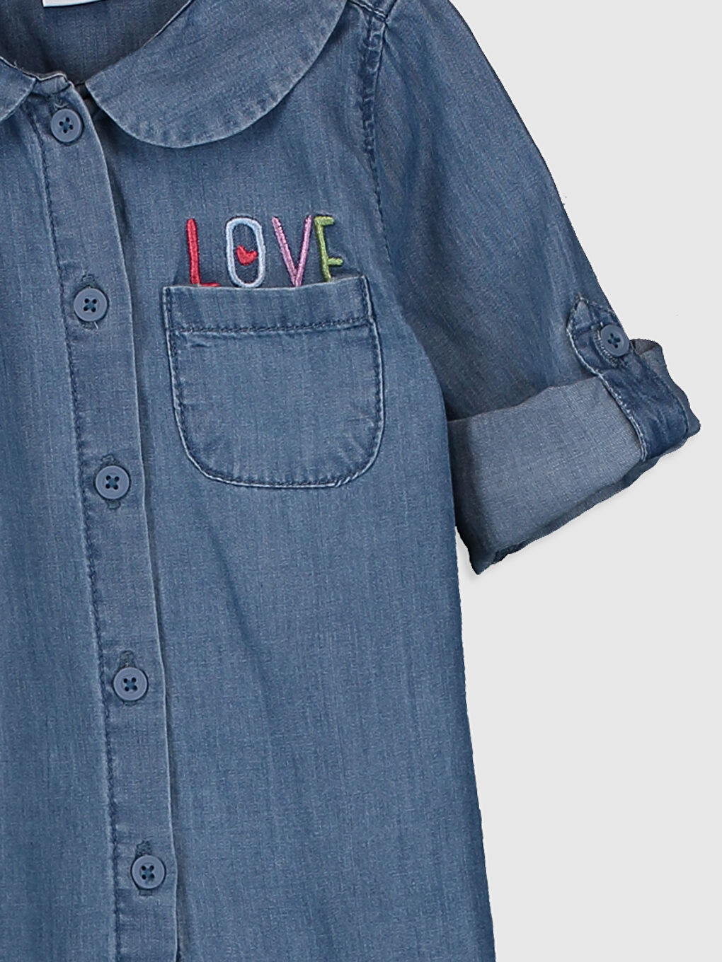 İndigo Bebe Yaka Uzun Kollu Kız Bebek Jean Gömlek-2