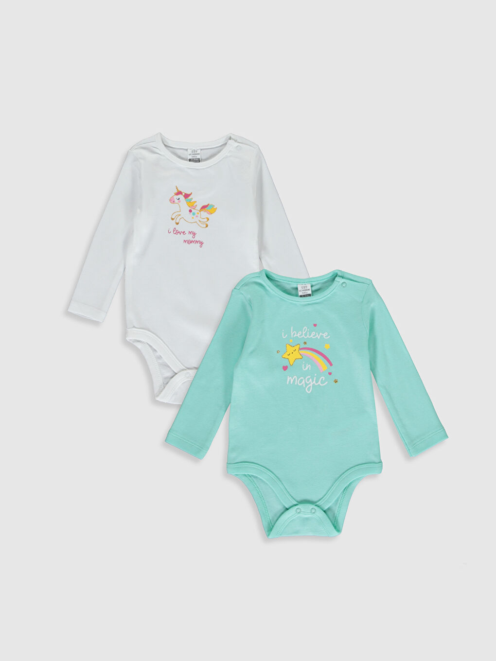 Turkuaz Bisiklet Yaka Uzun Kol Kız Bebek Çıtçıtlı Body 2'li