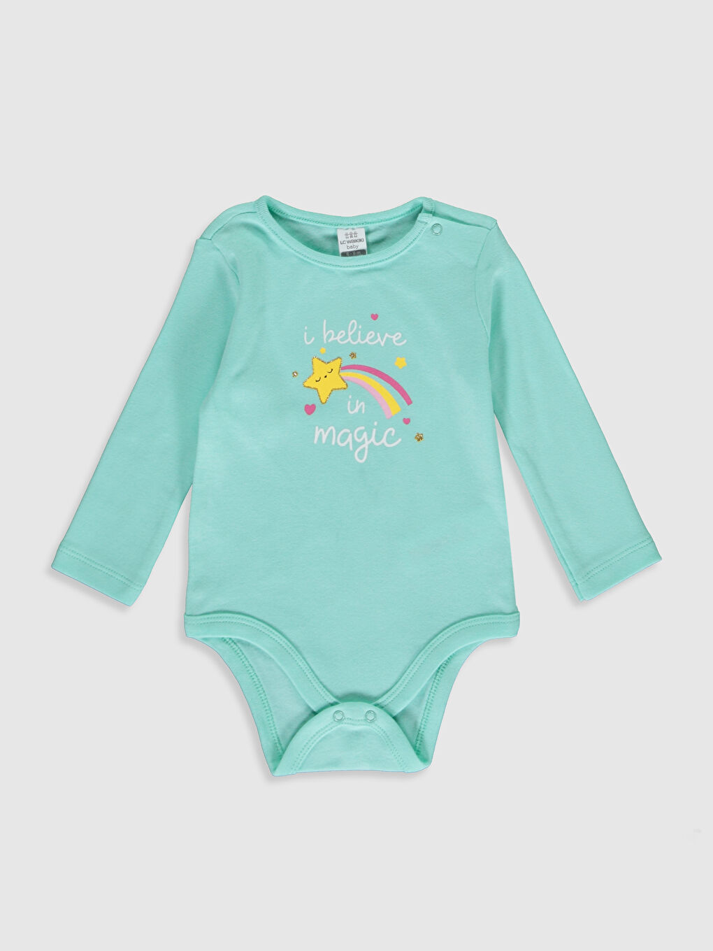 Turkuaz Bisiklet Yaka Uzun Kol Kız Bebek Çıtçıtlı Body 2'li-2