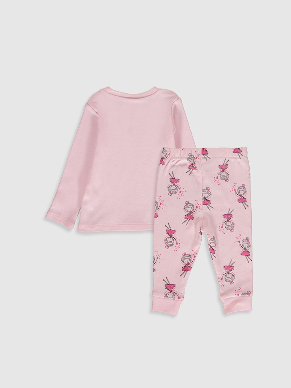 Pembe Bisiklet Yaka Uzun Kol Baskılı Kız Bebek Pijama Takımı-1