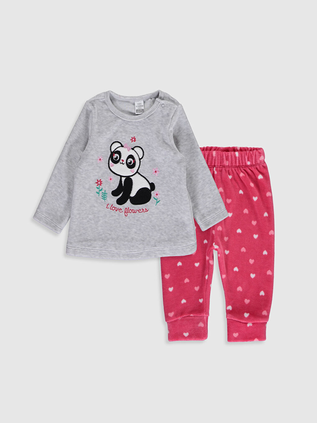 Beyaz Bisiklet Yaka Uzun Kol Baskılı Kız Bebek Pijama Takımı