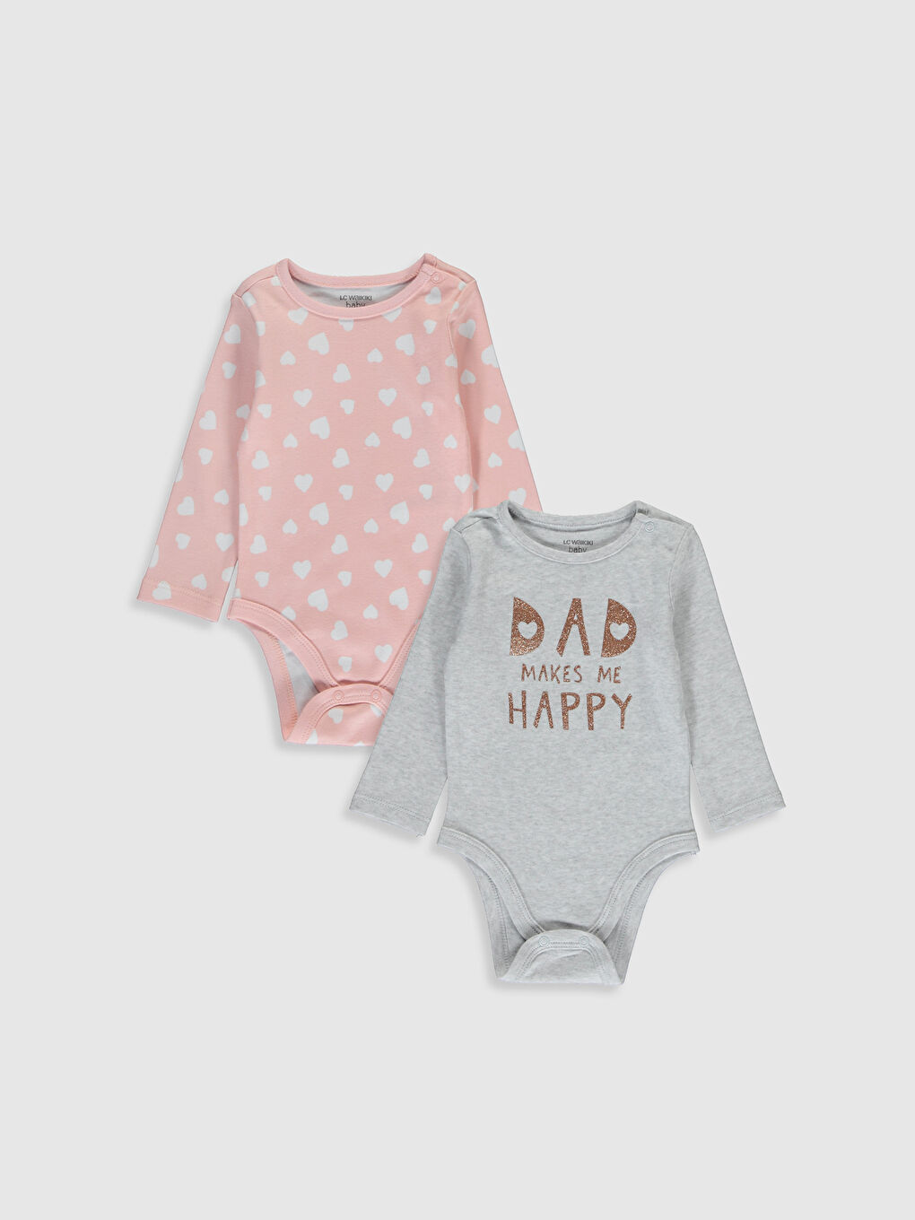 Beyaz Bisiklet Yaka Uzun Kol Kız Bebek Çıtçıtlı Body 2'li