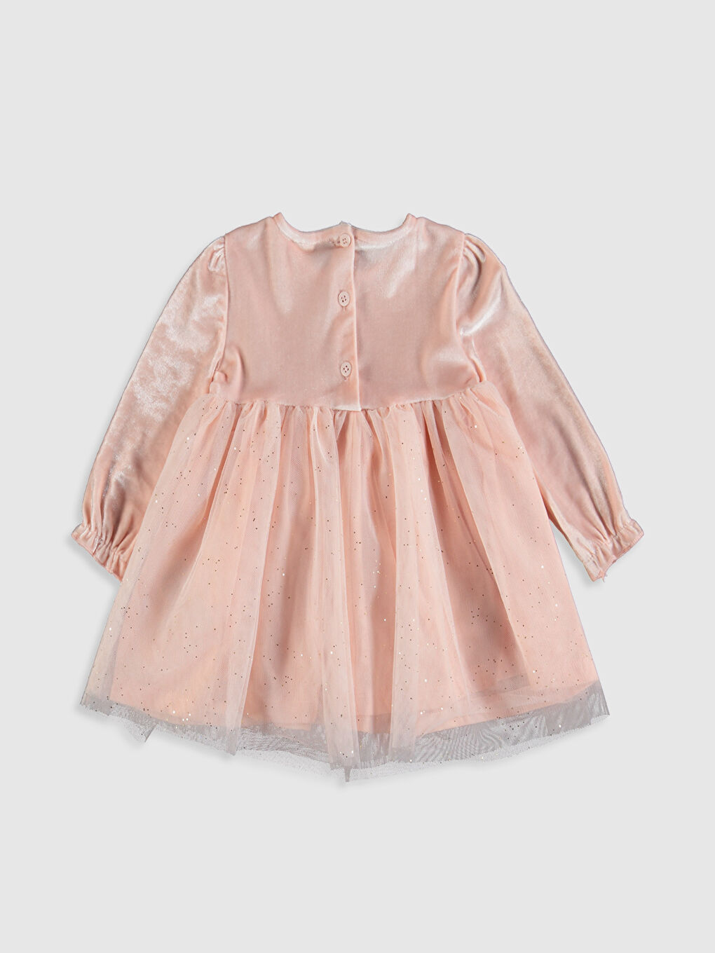 Pembe Bisiklet Yaka Uzun Kollu Kız Bebek Elbise ve Saç Bandı 2'li Takım-1