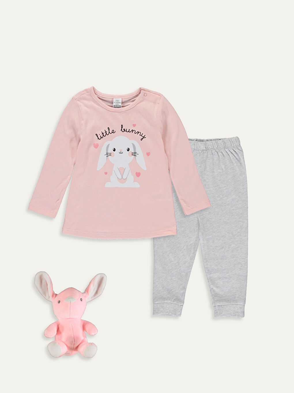 Pembe Bisiklet Yaka Uzun Kol Baskılı Kız Bebek Pijama Takımı
