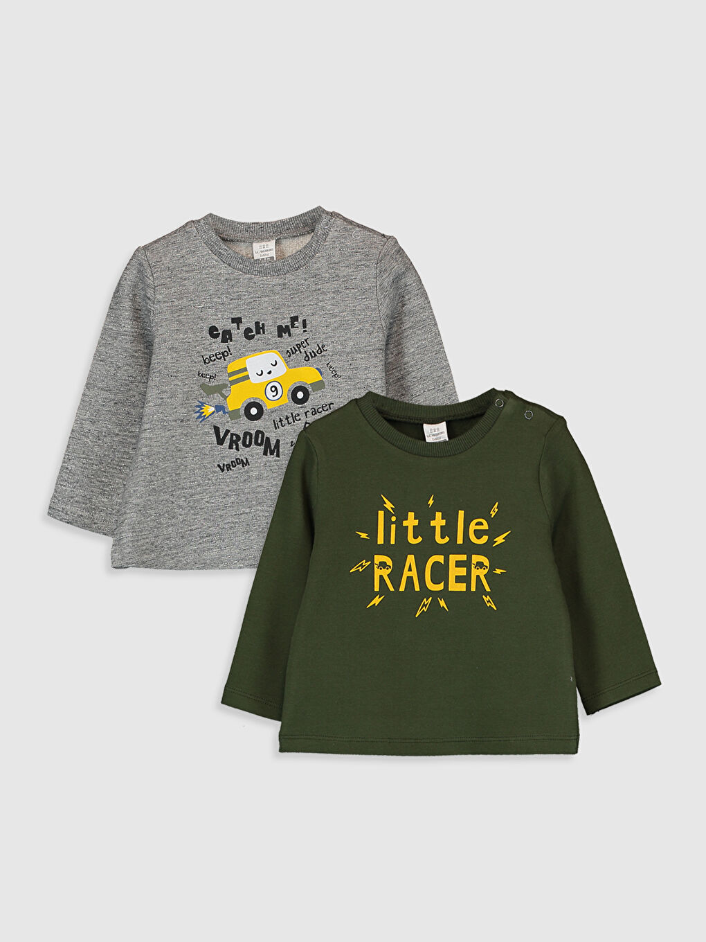 Gri Bisiklet Yaka Erkek Bebek Çıtçıtlı Bodysuit