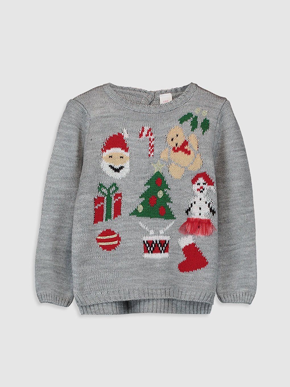 Бебешки пуловер за момичета с новогодишна тематика от трико