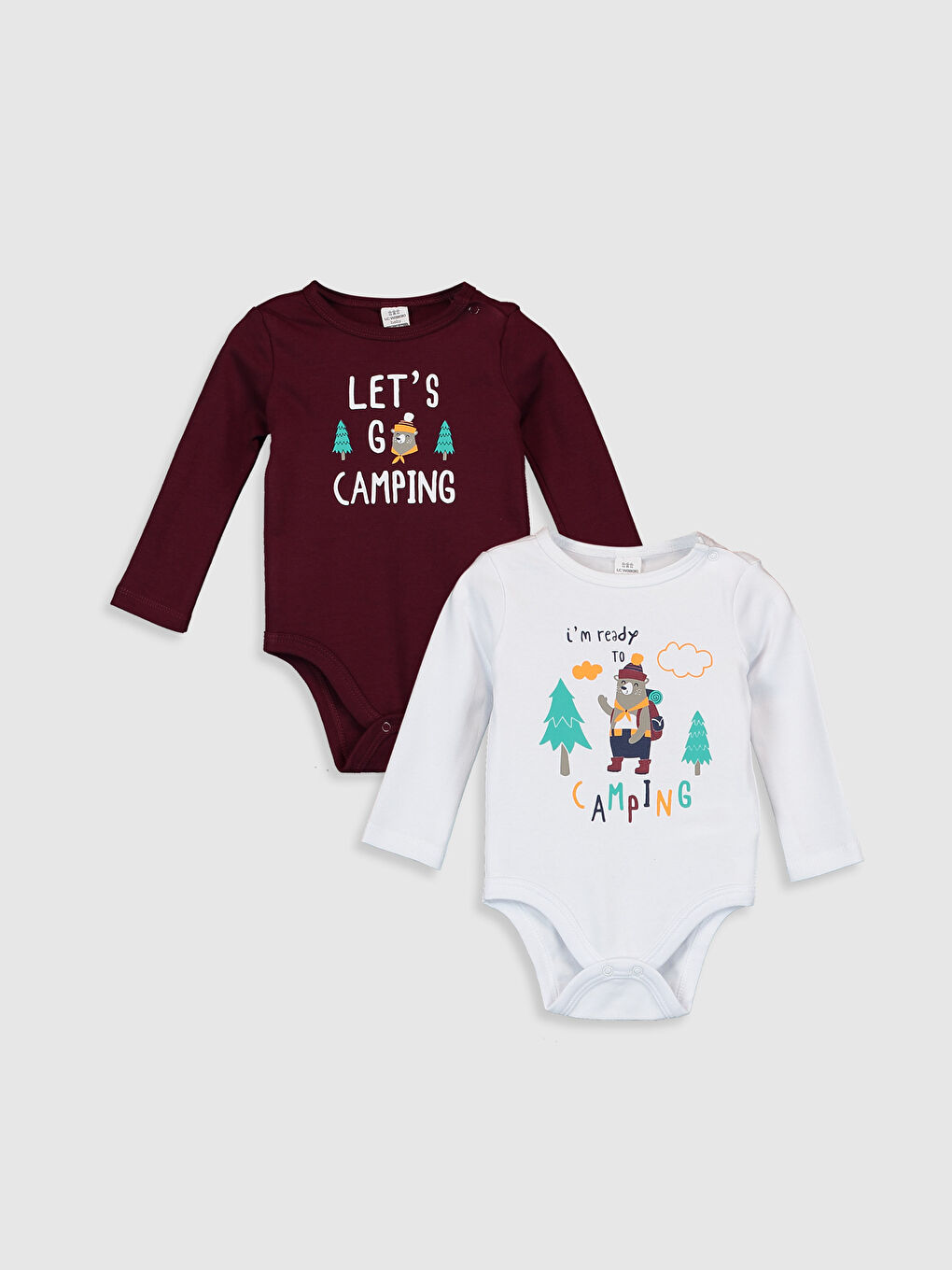 Beyaz Erkek Bebek Desenli Çıt Çıtlı Body 2'li