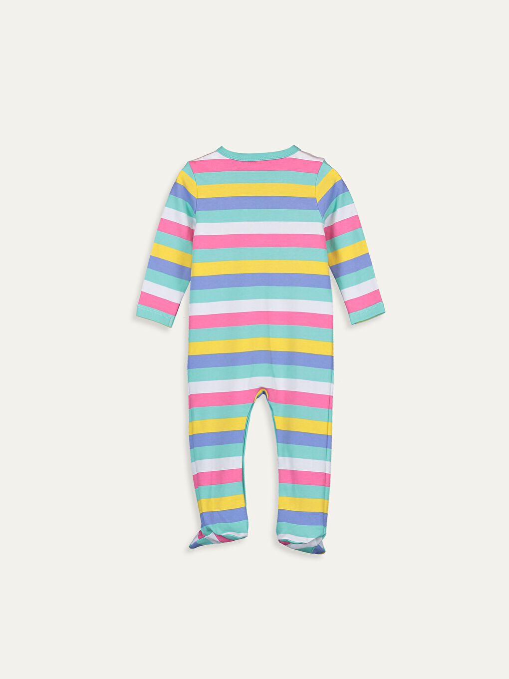 Beyaz Kız Bebek Çizgili Tulum-1