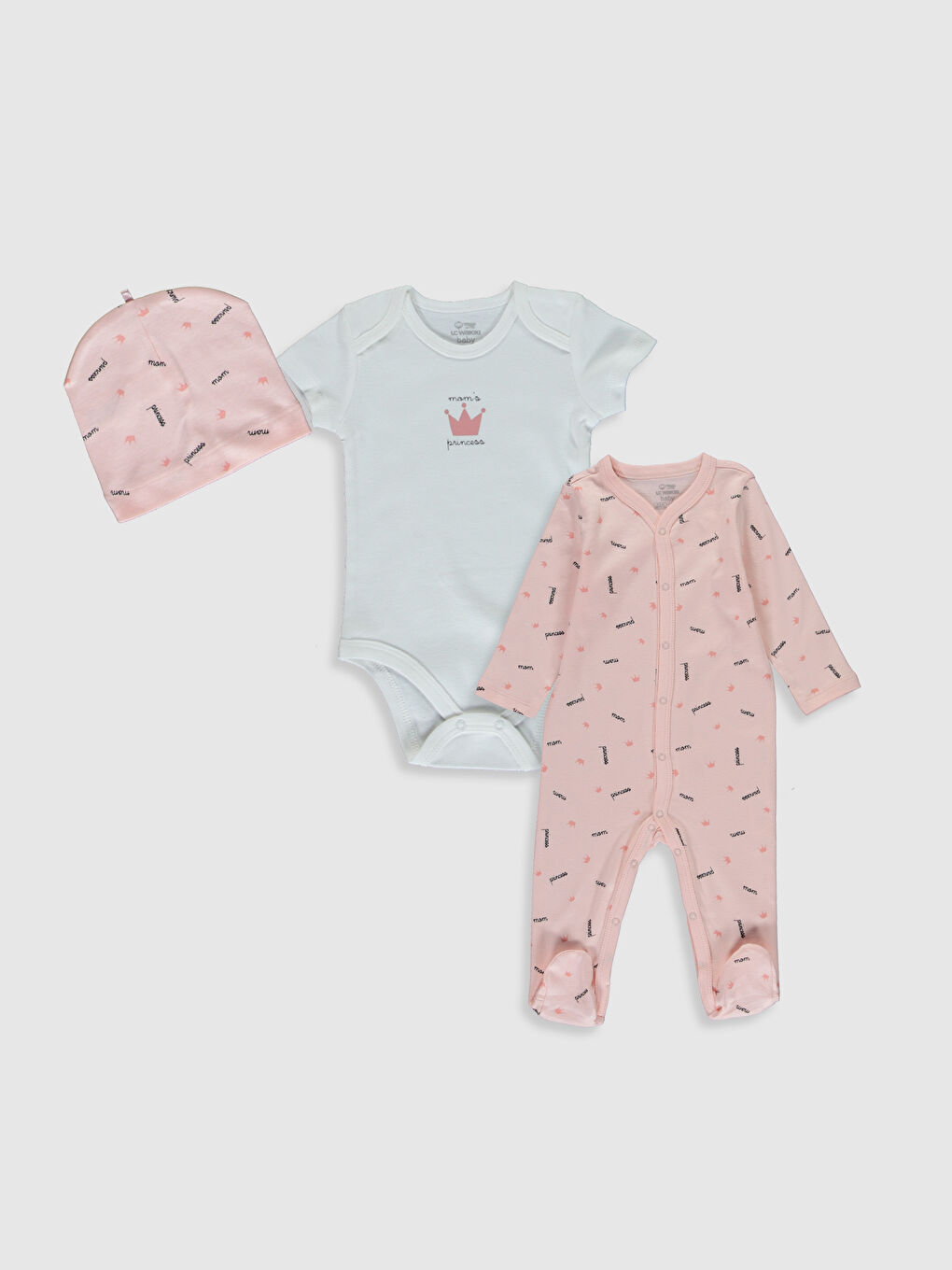 Pembe Bisiklet Yaka Baskılı Pamuklu Kız Bebek Hastane Çıkış Seti