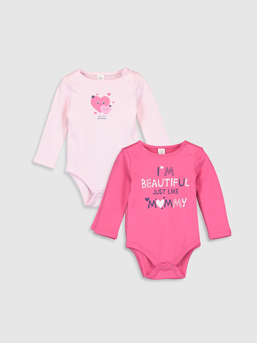 Pembe Bisiklet Yaka Uzun Kol Kız Bebek Çıtçıtlı Body 2'li