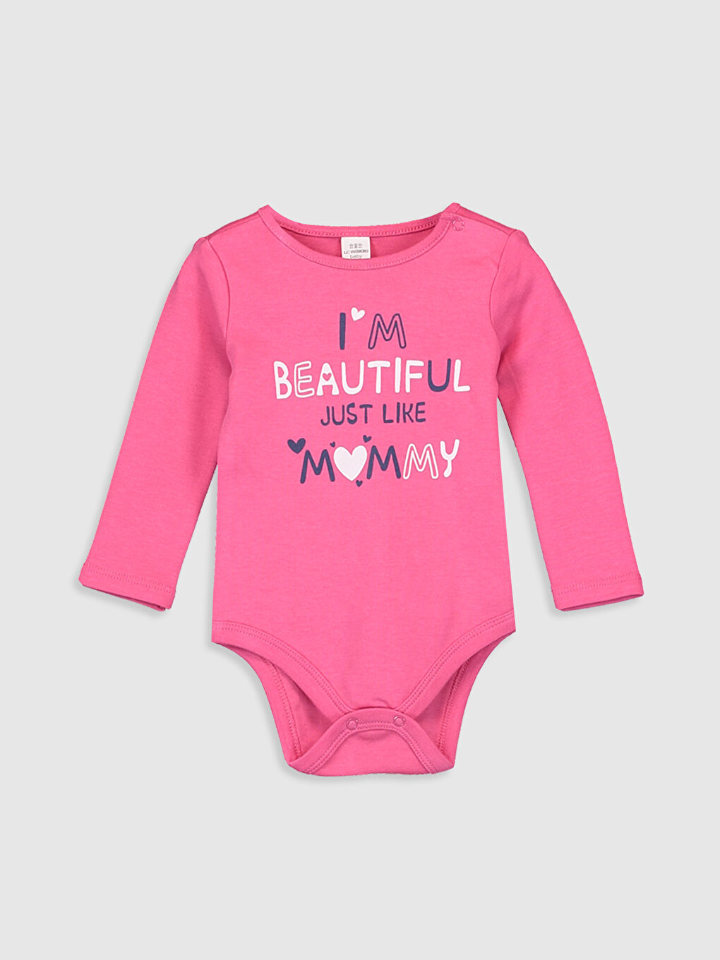 Pembe Bisiklet Yaka Uzun Kol Kız Bebek Çıtçıtlı Body 2'li-2