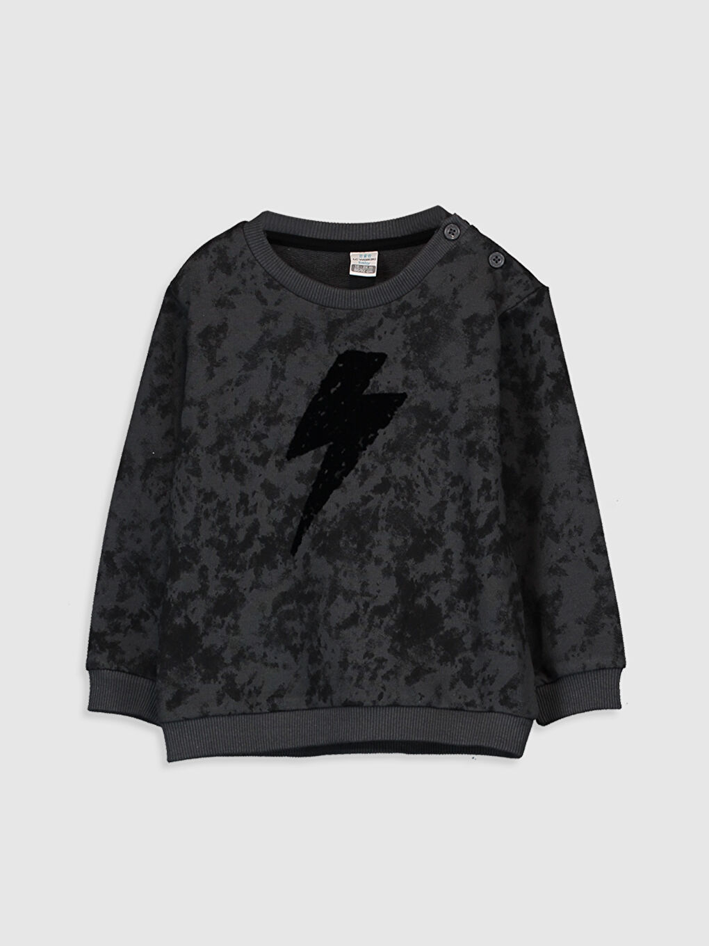 Gri Bisiklet Yaka Uzun Kollu Erkek Bebek Sweatshirt